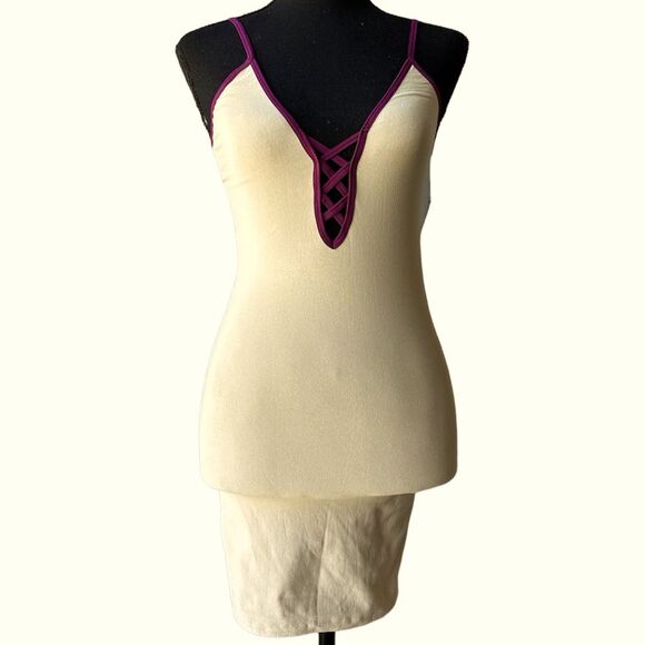 NWT Free People Deep V-neck Tunic Tank Top or Mini Slip Dress Nude Fuchsia XS/S - Picture 2 of 12